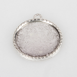 Honeyhandy Vintage Tibetan Style Alloy Pendant Cabochon Settings, Cadmium Free & Lead Free, Plain Edge Bezel Cups, Antique Silver, Flat Round Tray: 30mm, 38x34x3mm, Hole: 3mm