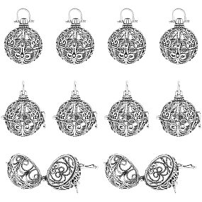 Arricraft 10pcs Cage Pendants, Brass Locket Charms, Chime Ball Pendants, Locket for Necklaces Jewelry Making Supplies-Antique Silver