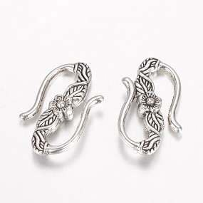 Honeyhandy Tibetan Style Alloy Hook and S-Hook Clasps, Antique Silver, 23x14x4mm