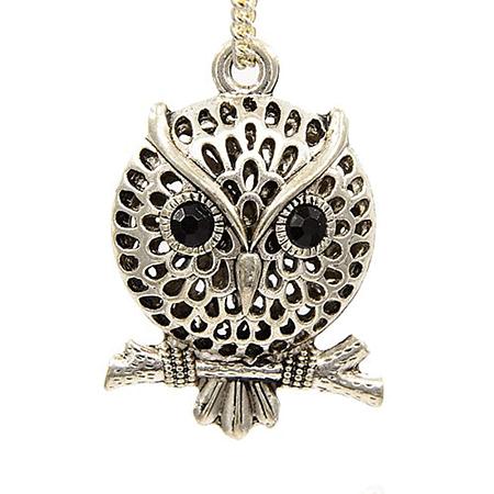 NBEADS 5 Pcs Antique Silver Alloy Hollow Owl Pendants with Rhinestone Charm Necklace Pendant for Halloween Necklace Jewelry Making