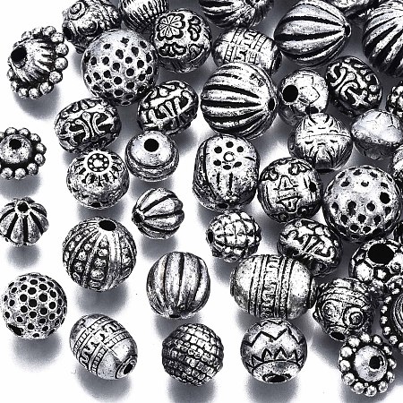 Arricraft Plastic Beads, for DIY Jewelry Making, Mixed Shapes, Antique Silver, 7~12x6~12x6~12mm, Hole: 1.2~3mm