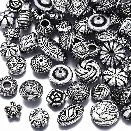 Arricraft Plastic Beads, for DIY Jewelry Making, Mixed Shapes, Antique Silver, 7.5~19x7.5~14x3~8mm, Hole: 1.2~3.5mm