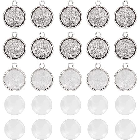 Arricraft 100 Sets 12mm Flat Round Pendant Making Kit, Includes 100 Pcs Bezel Pendant Trays Setting and 100 Pcs Glass Cabochon for DIY Pendant Jewelry Making (Antique Silver)