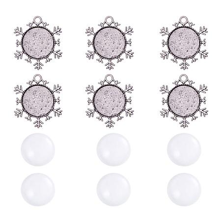 ARRICRAFT 6 Sets Antique Silver 43x38mm Snowflake Pendant Cabochon Settings and 25mm Dome Transparent Glass Cabochons for Photo Pendant Making