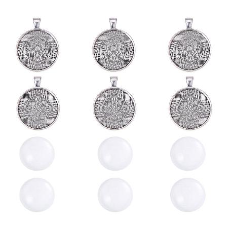 ARRICRAFT 6 Sets Antique Silver 41x32mm Alloy Pendant Cabochon Setting and 30mm Clear Circle Domed Glass Cabochon Cover for DIY Necklace Pendant Making