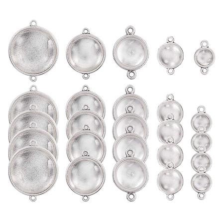 PandaHall Elite 42pcs 5 Size Round Bezel Pendant Trays Links Double Holes Antique Silver Cabochon Settings with Glass Cabochon Cameo Tiles for Crafting DIY Jewelry Making