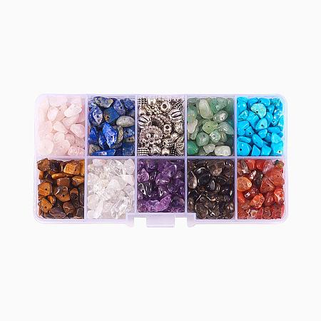 PandaHall Elite 1 Box Chip Gemstone Beads Crushed Pieces Stone Irregular Shaped Beads with Tibetan Style Alloy Spacer Beads for Earring Bracelet Necklace Tree of Life Making Mixed Colors