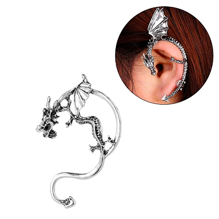 Honeyhandy Alloy Dragon Stud Earrings, Climber Wrap Around Earrings for Men Women, Antique Silver, 52x44x11mm, Pin: 0.8mm