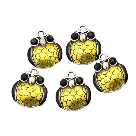 NBEADS 10 Pcs Gold Alloy Rhinestone Enamel Owl Pendants Charm Necklace Pendants for Halloween Necklace Jewelry Making