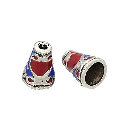 ARRICRAFT About 10pcs Antique Silver Plated Alloy Enamel Bead Cones for Bracelet Necklace Earrings Jewelry Making Crafts, Apetalous, Red, 10x7.5mm, Hole: 2mm; Inner Diameter: 6mm