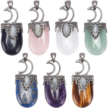 Pandahall Elite 7pcs 7 Colors Stone Pendants Oval Gemstones Pendants Crystal Quartz Chakra Stone Charms for Necklace Earring Choker Making DIY Handwork Material Hole: 5x7mm