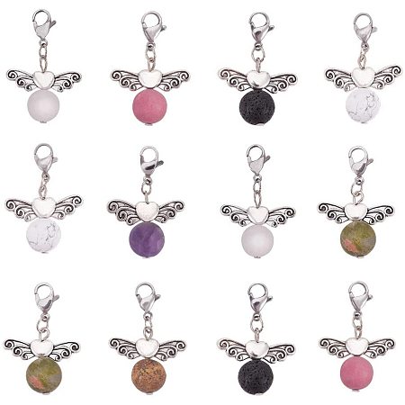 PandaHall Elite 40pcs 10 Color Healing Chakra Pendants Charms with Angel Wing Guardian Angel Fairy Dangle Charms with Lobster Claps for Earring Necklace Bracelet Key Chain Making