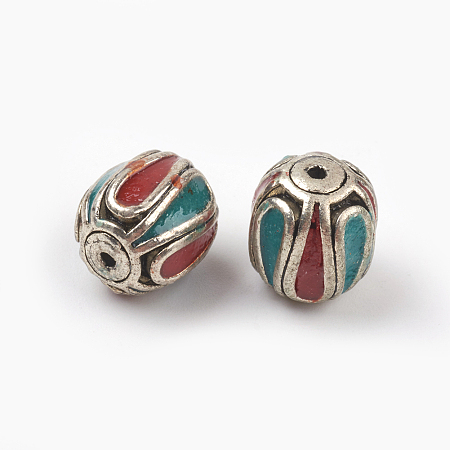 Handmade Indonesia Beads, with Brass Findings, Drum, Antique Silver, 13x11~11.5mm, Hole: 1.4mm