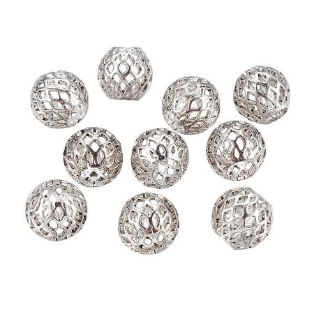 NBEADS 50 Pcs Antique Silver Brass European Beads Large Hole Hollow Beads Rondell with Grid Pattern for Jewelry Making