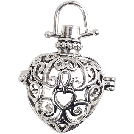 Arricraft 10pcs Cage Pendants, Brass Locket Charms, Chime Ball Pendants, Heart Locket for Necklaces Jewelry Making Supplies-Antique Silver