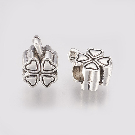 Honeyhandy Alloy European Beads, Large Hole Beads, Clover, Antique Silver, 13x9x7mm, Hole: 5mm