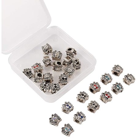 NBEADS 30 Pcs Antique Silver Plated Alloy Rhinestone European Butterfly Beads, Tibetan Style Metal Large Hole Loose Spacer Beads for European Snake Chain Charm Bracelet Necklace Jewelry Making