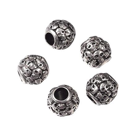 NBEADS 5 Pcs Antique Silver 304 Stainless Steel European Beads Rondell with Skull Large Hole Beads for Jewelry Making