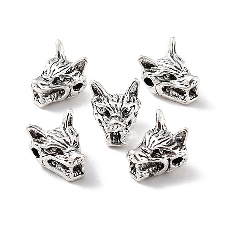 Honeyhandy Alloy Beads, Wolf, Antique Silver, 9.5x10x11mm, Hole: 1.8mm
