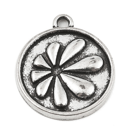 DIY Alloy Pendants, Flat Round with Ocean Series, Flower, 20x17x2mm, Hole: 1.8mm