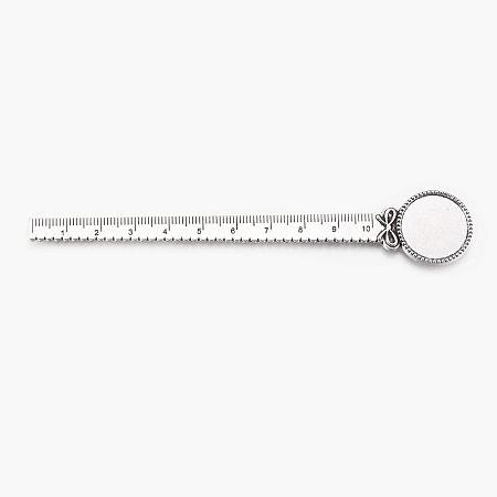 ARRICRAFT 10 pcs 130mm Tibetan Style Alloy Ruler Shape Metal Bookmarks with 20mm Flat Round Tray for Adults DIY Gift Decoration Antique Silver