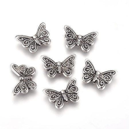 Honeyhandy Tibetan Style Alloy Beads, Butterfly, Antique Silver, 12x17.5x3mm, Hole: 1mm