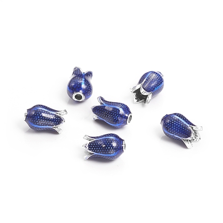 Alloy Enamel Beads, Flower, Blue, Antique Silver, 11x7mm, Hole: 1.8mm; Inner Diameter: 3.5mm