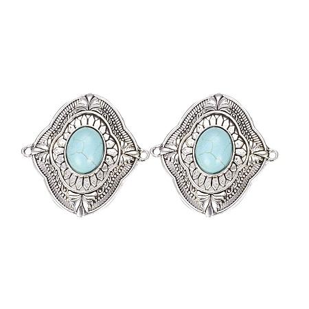 ARRICRAFT Tibetan Style Alloy Links, with Synthetic Turquoise, Flower, Antique Silver, 47x49x7mm, Hole: 2mm