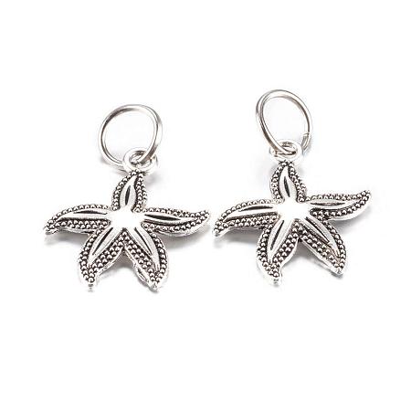 NBEADS 10PCS Tibetan Style Alloy Starfish Pendants for Jewelry Making, Antique Silver