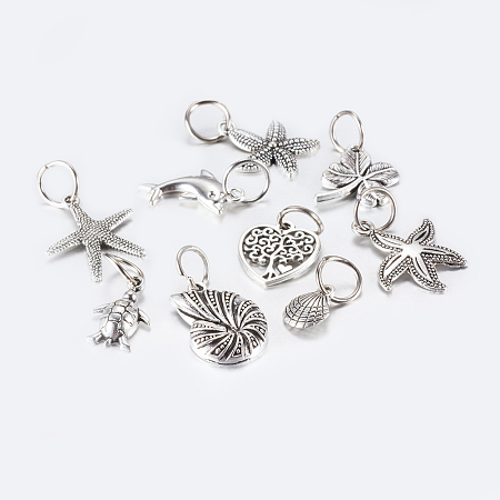 Nbeads  Tibetan Style Alloy Pendants, Mixed Shapes, Antique Silver, 13~24x9.5~23x1.5~3.5mm, Hole: 7.5mm