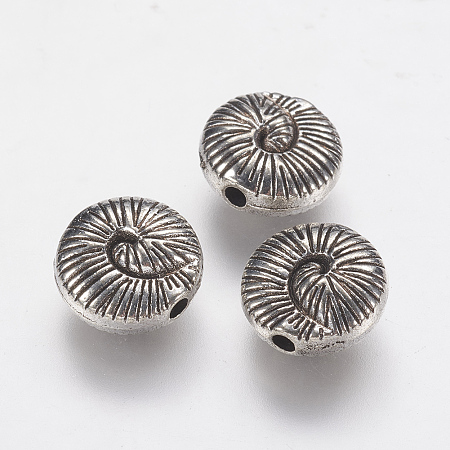 Honeyhandy Tibetan Style Alloy Beads, Spiral Shell, Antique Silver, 9.5x4.5mm, Hole: 1.5mm