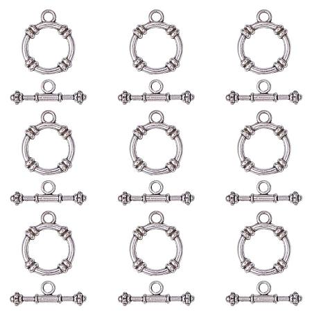 ARRICRAFT 10 Sets Tibetan Style Alloy Bracelet Toggle Clasps Connectors Round Jewelry Making Antique Silver