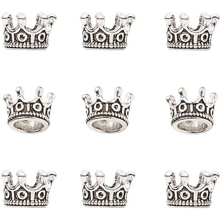 Pandahall Elite 100pcs Tibetan Style Large Hole Alloy Beads Antique Silver Spacer Beads Crown for Jewelry Making