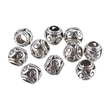 NBEADS 10 pcs Antique Silver Rondell Tibetan Style Alloy European Large Hole Beads for Jewelry Making 10x9mm, Hole: 5mm