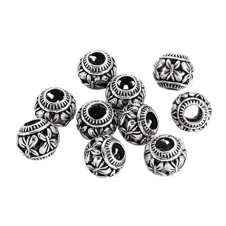 NBEADS 10 pcs Antique Silver Rondell Large Hole Beads Alloy European Beads for Jewelry Making 10x9mm, Hole: 5mm