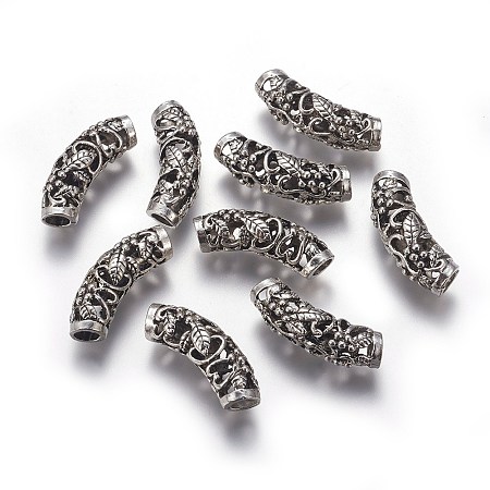 Honeyhandy Alloy Tube Beads, Curved, Antique Silver, 24.5x9mm, Hole: 3.5mm