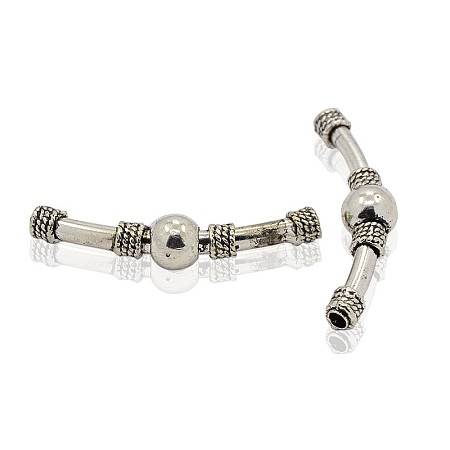 Honeyhandy Tibetan Style Alloy Curving Tube Beads, Antique Silver, 50x4mm, Hole: 3mm
