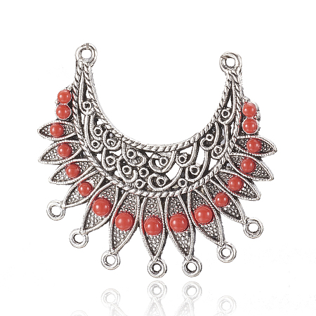 ARRICRAFT Alloy Chandelier Links, with Crystal Rhinestone & Resin, Antique Silver Tone, Tomato, 49x54x5mm, Hole: 2mm