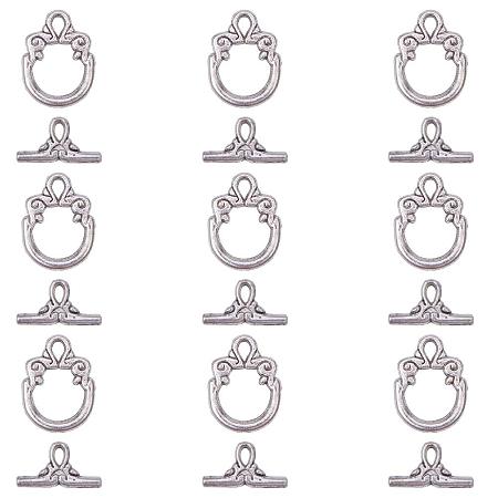 ARRICRAFT 10 Sets Tibetan Style Alloy Bracelet Toggle Clasps Connectors Round Jewelry Making Antique Silver