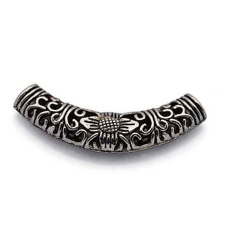 Honeyhandy Tibetan Style Alloy Curved Tube Beads, Curved Tube Noodle Beads, Hollow, Antique Silver, 55x12x8.5mm, Hole: 6mm