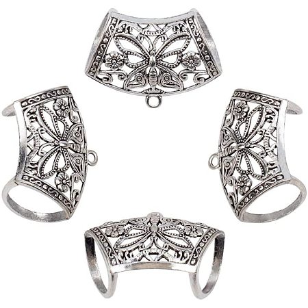 Pandahall Elite 10pcs Alloy Hanger Links Scarf Bail Beads Curved Tube with Butterfly Pattern Antique Silver Tibetan Style Charm Links for Dangle Earring Making Jewelry Charms