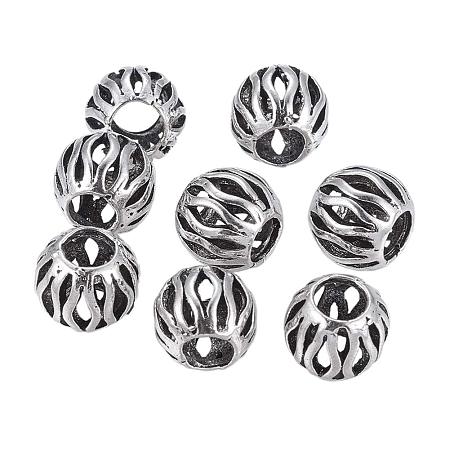 NBEADS 10 pcs Antique Silver Rondell Tibetan Style Alloy European Large Hole Beads for Jewelry Making, 9x8.5mm, Hole: 4.5mm