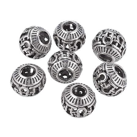 NBEADS 11x9.5mm Tibetan Style Alloy European Beads Antique Silver Rondelle Large Hole Beads for Jewelry Making