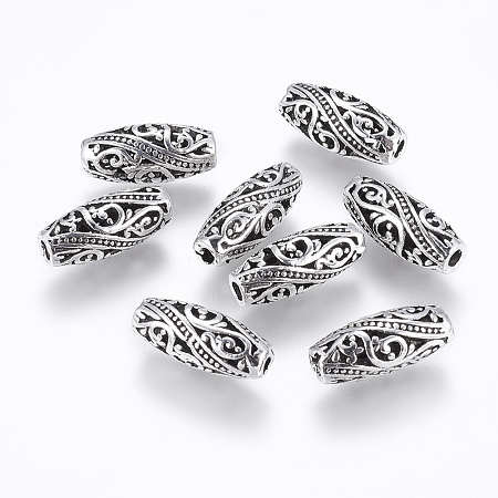 Honeyhandy Tibetan Style Alloy Beads, Rice, Antique Silver, 17x7mm, Hole: 2mm