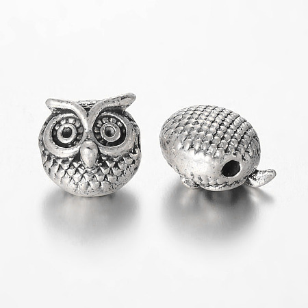 Honeyhandy Owl Alloy Beads, Antique Silver, 11x11x9mm, Hole: 1.5mm