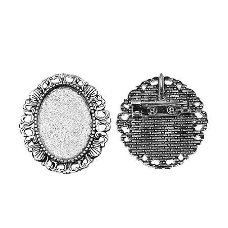 ARRICRAFT 100pcs Oval Tray Antique Silver Vintage Tibetan Alloy Brooch Cabochon Bezel Settings with Iron Pin Back Bar Findings