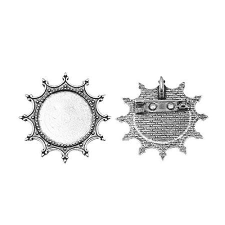 ARRICRAFT 100pcs Flat Round Tray Antique Silver Vintage Tibetan Style Alloy Flower Brooch Cabochon Bezel Settings with Iron Pin Back Bar Findings