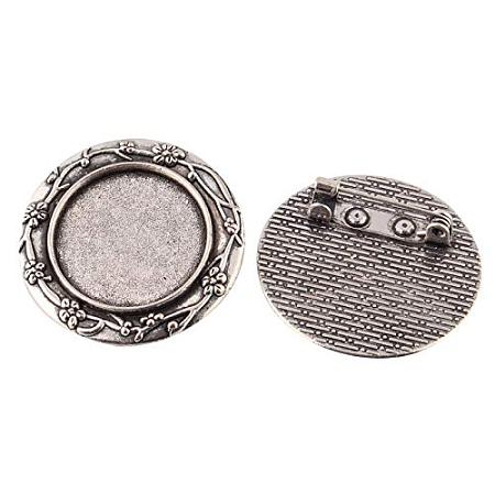 ARRICRAFT 100pcs Antique Silver Antique Silver Vintage Alloy Carved Flower Brooch Cabochon Bezel Settings with Iron Pin Back Bar Findings