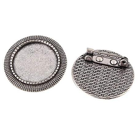 ARRICRAFT 100pcs Flat Round Tray Antique Silver Vintage Alloy Brooch Cabochon Bezel Settings with Iron Pin Back Bar Findings