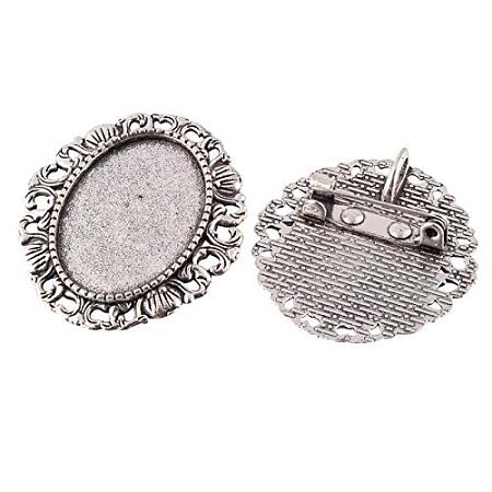 ARRICRAFT 100pcs Oval Tray Vintage Alloy Brooch Cabochon Bezel Settings with Iron Pin Back Bar Findings Antique Silver